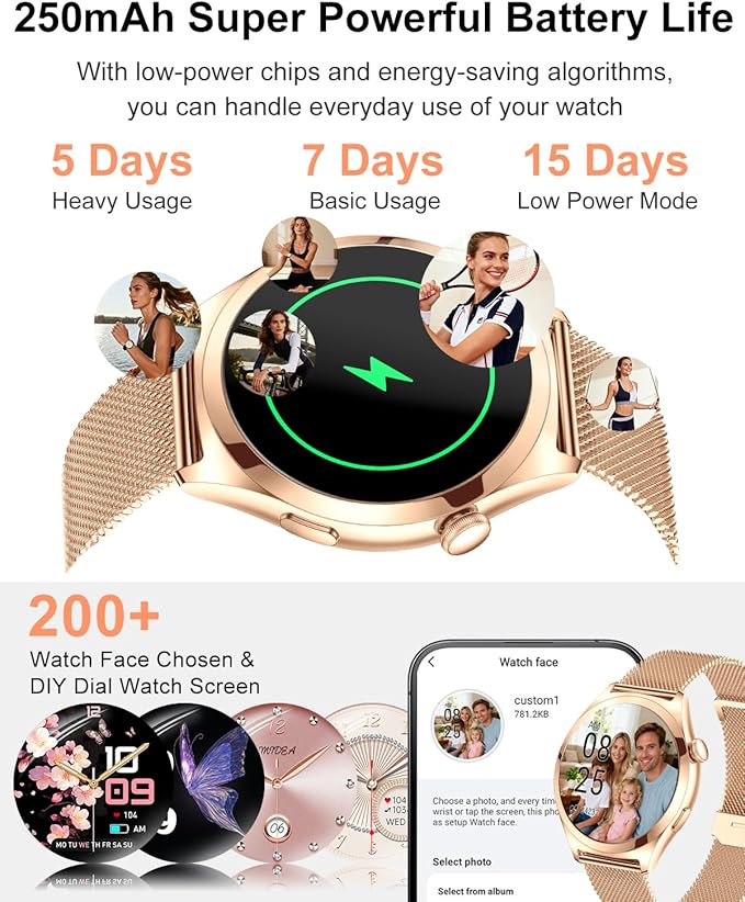 Smart Watches for Women, 1.27" TFT Touchscreen Smartwatch Answer/Make Call, Activity Fitness Trackers with 120+ Sports/HR/Sleep/SpO2 Monitor, IP68 Waterproof for Android iOS (Rose Gold)
