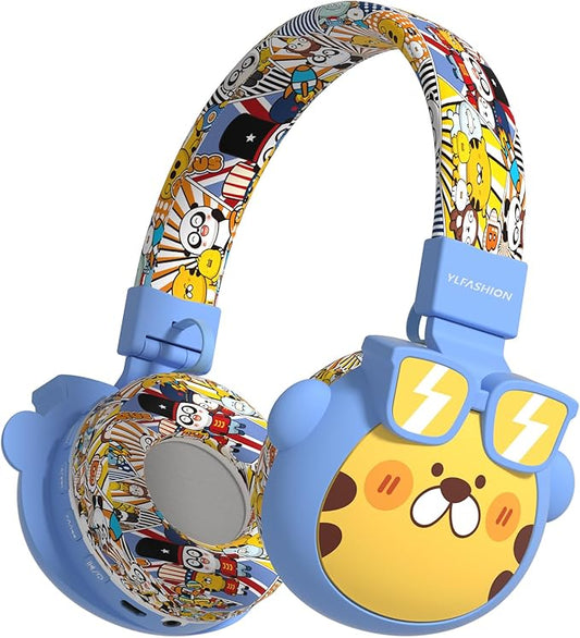 Kids Bluetooth Headphones, 85dB Volume Limit, Ultra-Soft Over-Ear, Built-in Mic, Foldable, Beerus Cartoon Animal Design, Suitable for School & Travel, FM/TF/AUX Supported