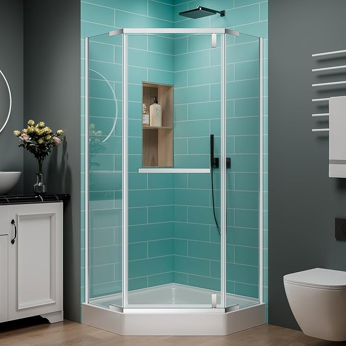 36 Corner Shower Door,36" W x 72" H Neo-Angle Corner Shower Enclosure,Frameless Pivot Shower Doors with 1/4” (6MM) SGCC Tempered Glass for Walk-in Shower,Chrome