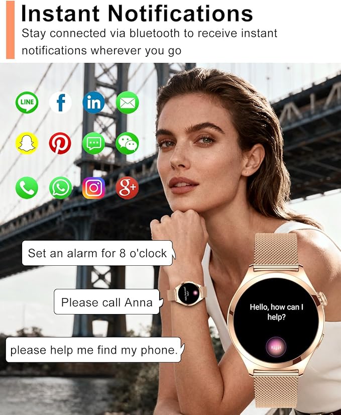 Smart Watches for Women, 1.27" TFT Touchscreen Smartwatch Answer/Make Call, Activity Fitness Trackers with 120+ Sports/HR/Sleep/SpO2 Monitor, IP68 Waterproof for Android iOS (Rose Gold)