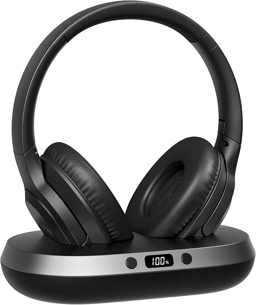 TV3 New Upgrade Wireless Headphones for TV, 2.4G Low Latency Over-Ear Headset, Transmitter & Charging Base, 65H Playtime, Plug & Play, Optical AUX RCA Compatible for Seniors & Family