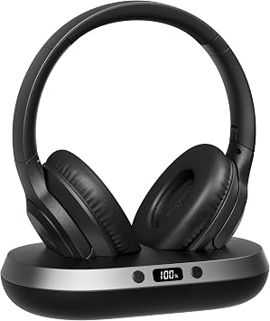 TV3 New Upgrade Wireless Headphones for TV, 2.4G Low Latency Over-Ear Headset, Transmitter & Charging Base, 65H Playtime, Plug & Play, Optical AUX RCA Compatible for Seniors & Family
