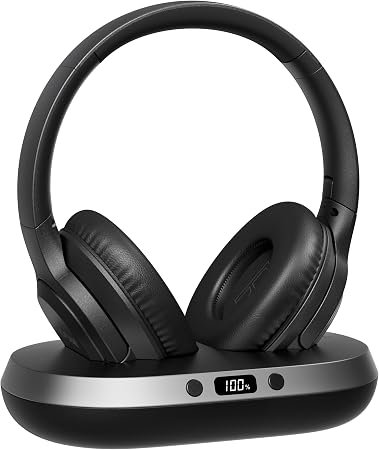 TV3 New Upgrade Wireless Headphones for TV, 2.4G Low Latency Over-Ear Headset, Transmitter & Charging Base, 65H Playtime, Plug & Play, Optical AUX RCA Compatible for Seniors & Family
