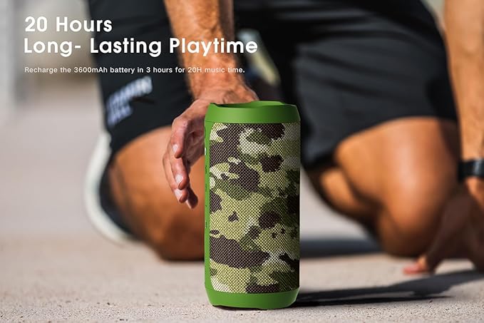 EDUPLINK Bluetooth Speaker IPX7 Waterproof Wireless Speaker with Bass 20H Playtime TWS Stereo Pairing Portable Outdoor Speakers for Beach Camping Travel Gifts for Men Boys Teens Camouflage
