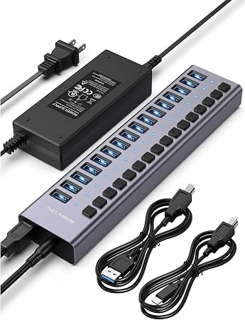 ACASIS Powered 16 Ports USB 3.2 Hub, 10Gbps Data Transfer, 96W Adapter