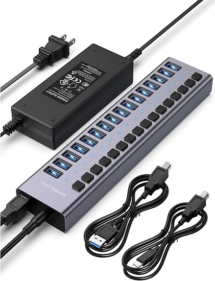 ACASIS Powered 16 Ports USB 3.2 Hub, 10Gbps Data Transfer, 96W Adapter