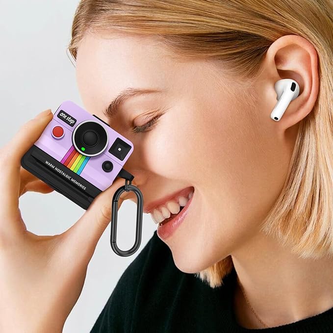 Airpods 4 case for Women - VISOOM Apple Airpods 4 Silicone Polaroid Design for 4th Generation Airpods with Key Chain and Cleaning Kit, Supports iwatch and magSafe Charging for Airpod iPod 4, Violet