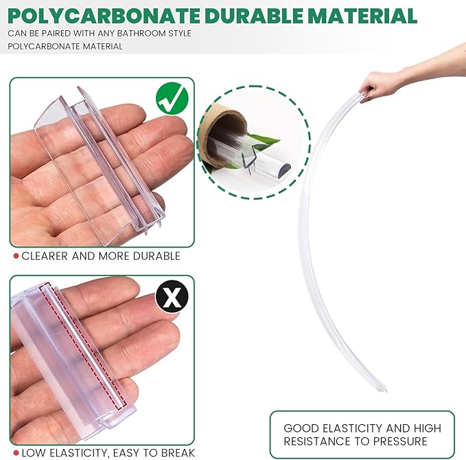 Glass Door Bottom Seal, 1/4" x 39" Shower Door Clear Silicone Seal Strip and PVC Base Set, Frameless Doors Bottom Sweep Glass-Stop Shower Leaks Frameless Shower Doors