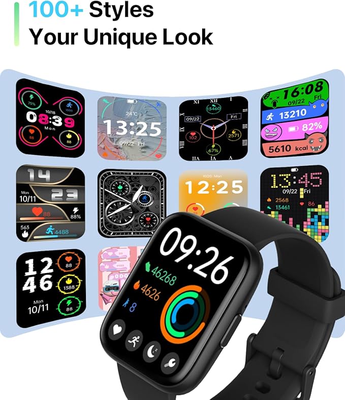 Smart Watch with Voice Assistant, 1.83" HD Touchscreen Fitness Tracker with Bluetooth Calling, 120+ Sports Modes, Heart Rate/Sleep Monitor, IP68 Waterproof Smartwatch for Android iOS, for Men Women