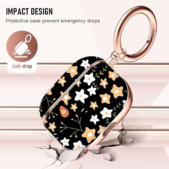 Maxjoy for AirPods 3rd Generation Case, Unique Design Hard Protective Shockproof Airpods 3 Cover with Keychain, Compatible with Apple AirPods 3rd Charging Case, Black Star Flowers Lanyard