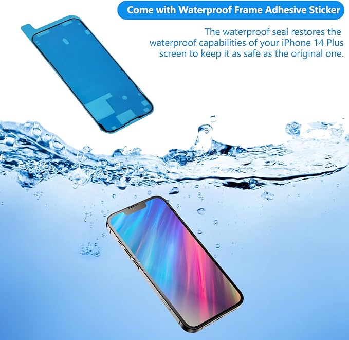 for iPhone 14 Plus Screen Replacement 6.7 Inch, 3D Touch LCD Display for A2886, A2632, A2885, A2888, A2887, with Repair Tools Kit+Waterproof Frame Sticker+Tempered Glass