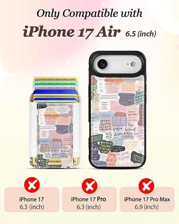 Shorogyt for iPhone Air Wallet Case - Fits 5 Cards, Compatible with Magsafe Detachable Magnetic Credit Card Holder Leather Cardholder Cute Phone Cover Women Girls for Apple 17 Air, Collage