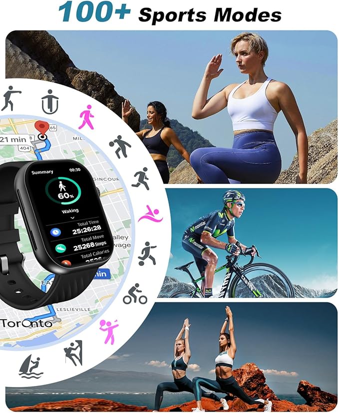 Smart Watch for Men Women (Answer/Make Calls), 2.0" Fitness Tracker with 100+ Sport Modes, Heart Rate/Sleep Monitor, Pedometer, SpO2, IP68 Waterproof Smart Watch for Android iOS Phones