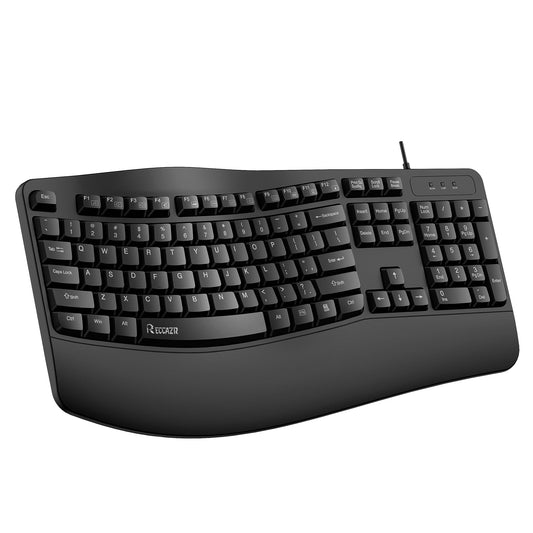 RECCAZR Ergonomic Keyboard - Wired Computer USB Keyboard with Wrist Rest