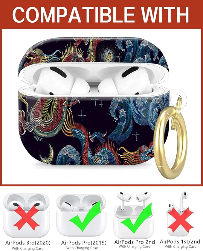 Compatible with Airpod Pro 2nd/1st Generation,Full Protection Cover for Women,Accessories Hard Case Portable & Shockproof for Airpod Pro 2nd Charging Case 2023/2022/2019(Dragon)