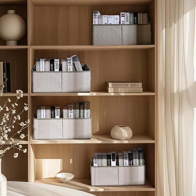 DIMJ Closet Storage Bins, 5 Pack Storage Baskets for Shelves, Foldable Closet Organizer with Handle, Linen Closet Organizers and Storage for Clothes, Toys, Towel, Books (Grey)