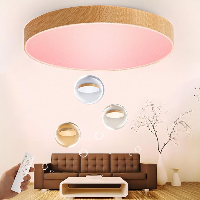 BT-Version LED Ceiling Light with Speaker 40W 13Inch Music Ceiling Lamp with Remote Control Adjustable Brightness & Color Temperature RGB Ambient Lighting for Kids Room Bedroom and More