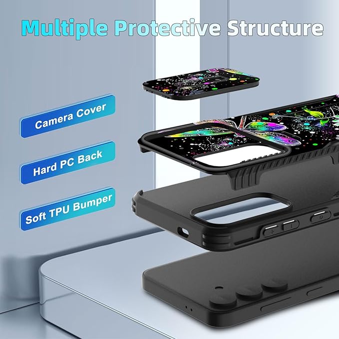 for Galaxy S25 Plus Case Built in Slide Camera Lens Cover,Heavy Duty Shockproof Protection Dual Layer Case for Samsung Galaxy S25 Plus 6.7" 2025,Dragonfly and Daisy Flower
