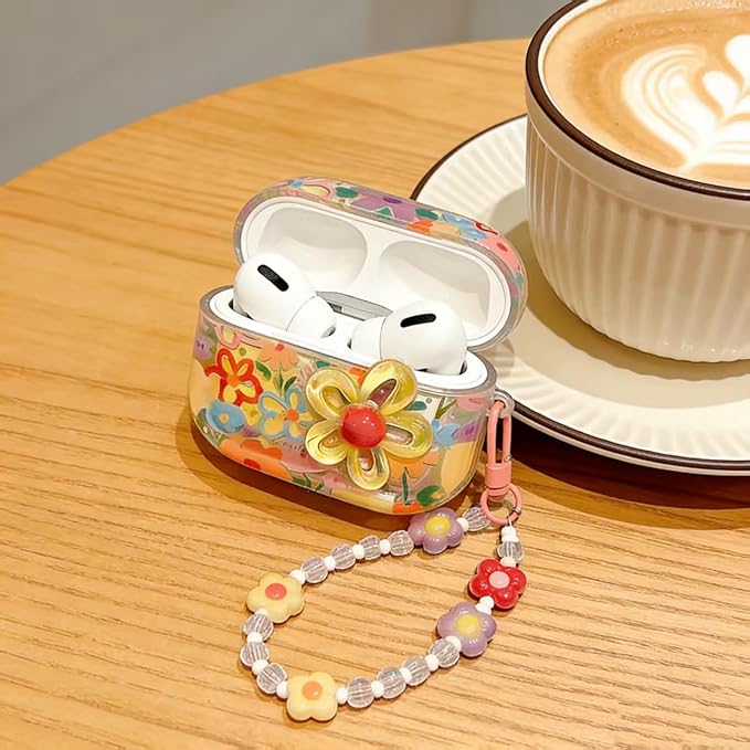 Compatible with Airpods 4 Case 2025 with Lock Clear Cases,Soft TPU Cover for Airpods 4 Case for Air pod 4 Cover with Keychain for Airpods 4 Gen for Women Girls(3D Colorful Flower)