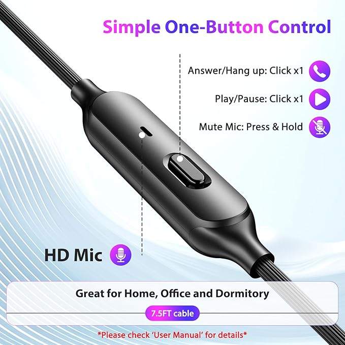 APETOO Wired Earbuds USB Computer Headphones with Anti-Fall/Hurt Wingtips for PC/Laptop/PS5 4 - Mute Mic, 7.1 Surround Sound, 7.5ft Noise Canceling in-Ear Type A Headset for Men/Women/Small Ear/Indoor