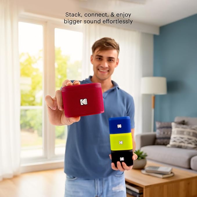KODAK SOUNDBRIX Magnetic Splittable Bluetooth Speaker Portable Water Resistant Bold Sound 5H of Playtime Built in Battery Wireless Stereo Pairing Speaker Home Travel White Elephant Gifts for Adults