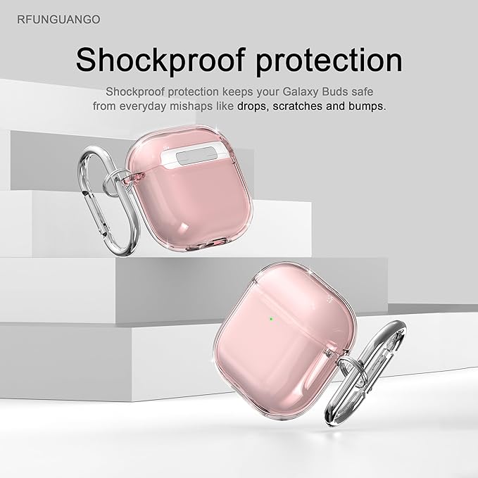 RFUNGUANGO AirPods 4 Case Clear, Soft TPU Transparent with Cleaning Kit & Keychain, Compatible with Magsafe, Compatible Apple AirPods 4 (2025) Generation Protective Case, Pink