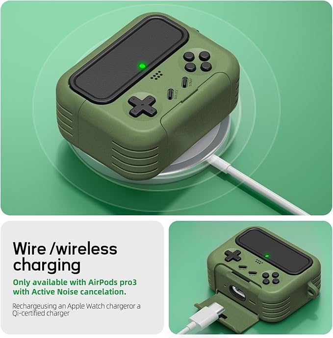 Inesore for Airpods Pro 3 Case Cover with Cleaner Kit,with Lock for Airpod Pro 3 (2025),Classic Cool Funny Game Console Hard Air Pods Pro 3 Case for Men Boy(Military Green)