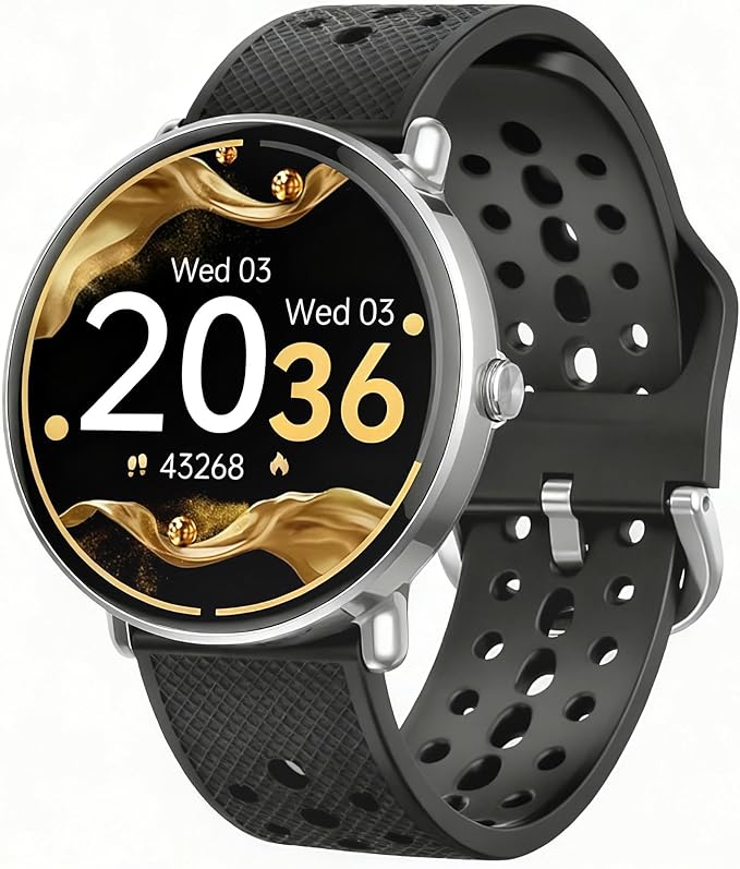Smart Watch for Women Men, for Android iOS with Sleep & Calorie Monitor, Pedometer Fitness Tracker, Bluetooth Call, IP68 Waterproof, 112+ Sport Modes Round Face Smartwatch (Lacquer Black)
