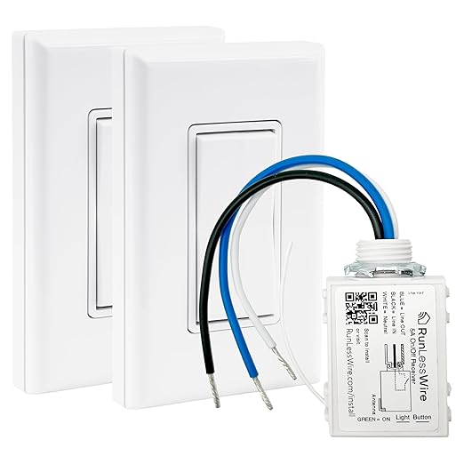 RunLessWire 3-Way Wireless Light Switch Kit, 2 Switches, White
