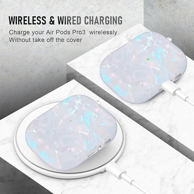 Compatible Airpods Pro 3 Case (2025),Design Shell Print Silicone Protective Cases for Apple AirPods Pro 3rd Generation Case,Airpod Pro 3 Cover with Keychain&Cleaner Kit for Women/Girls,White Shell