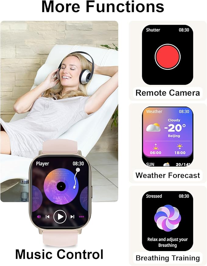 Smart Watch, 2.01” HD Smart Watches for Women, Fitness Tracker Watch with Blood Pressure/Heart Rate/Sleep Monitor, Bluetooth 5.2 Smartwatch for Android/iOS Phones, IP67 Waterproof Sport Watch (Pink)