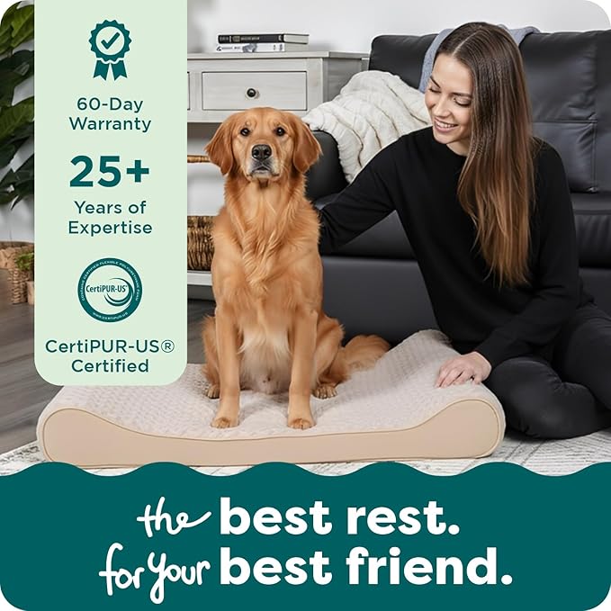 FurHaven Orthopedic Dog Bed for X-Large Dogs, Luxe Lounger Contour Mattress with Medical-Grade Solid Orthopedic Foam for Joint Support, Removable Washable Cover, Jumbo/XL, Plush Suede, Cream