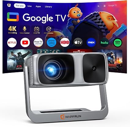 HAPPRUN 2500 ANSI Google TV Built-in Smart Movie Projector for Home Theater