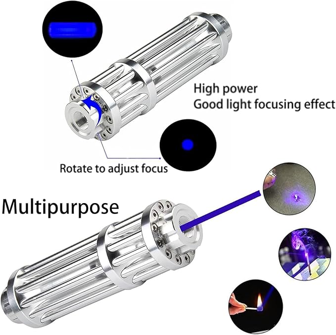 Blue LED Flashlight Rechargeable – Long Range High Power Torch with Adjustable Focus, Suitable for Outdoor Activities