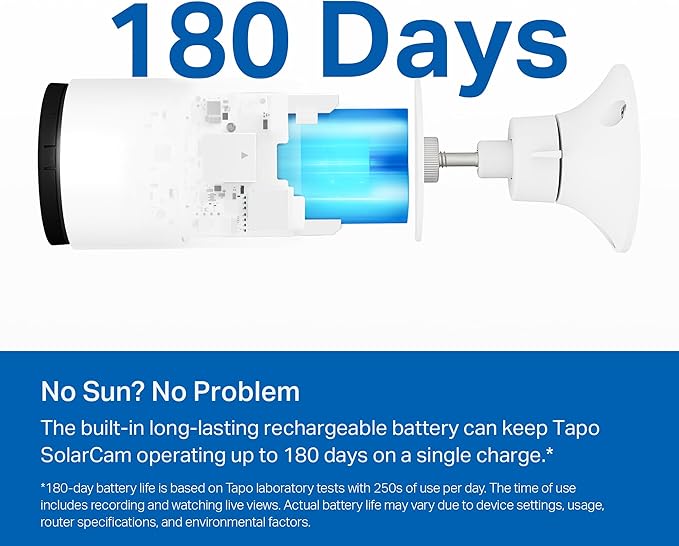 Tapo TP-Link 𝗧𝗮𝗽𝗼 SolarCam C402 Kit, Outdoor Battery Camera w/Solar Panel Base, Wireless, 1080P, Free Person Detection, SD/Cloud Storage, Color Night Vision, No Hub Needed, Works w/Alexa