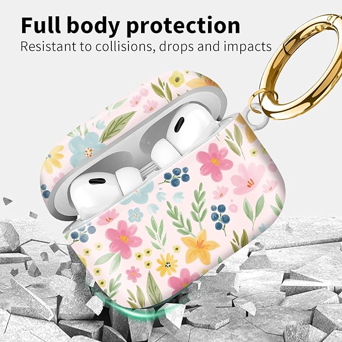 Compatible with Airpod pro 2nd/1st Generation Case Cover with Gold Round Keychain Cute Pattern Hard & Anti Slip Cover for Men Women & Girls（Beautiful Scenery）
