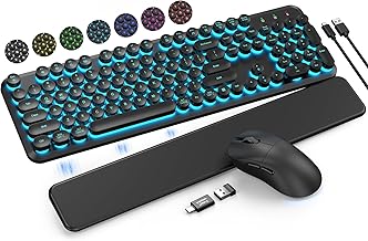 Wireless Keyboard and Mouse Backlit - Typewriter Keyboard with Magnetic Wrist Rest, Retro Round Keys, Light Up Letters, 2.4GHz Cordless Combo for Mac, Windows, PC, Laptop, Trueque CK23Pro [Upgraded] - Image 1