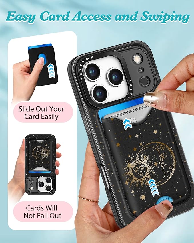 Toycamp for iPhone 17 Pro Max Case - Compatible with Magsafe Credit Card Holder Wallet Magnetic Cute Women Teen Girls Kawaii Girly Unique Sun Moon Design Phone Cover for Apple 17 Promax