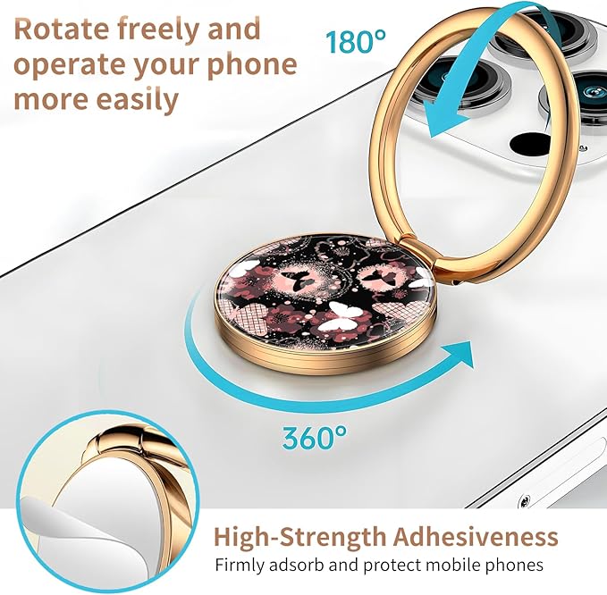 Cell Phone Ring Holder, Cute Metal Phone Grip Stand Finger Ring Kickstand, Flexible 360°Rotation Phone Tablet Case Accessories Compatible with Most Phones Luxury Boho Butterfly