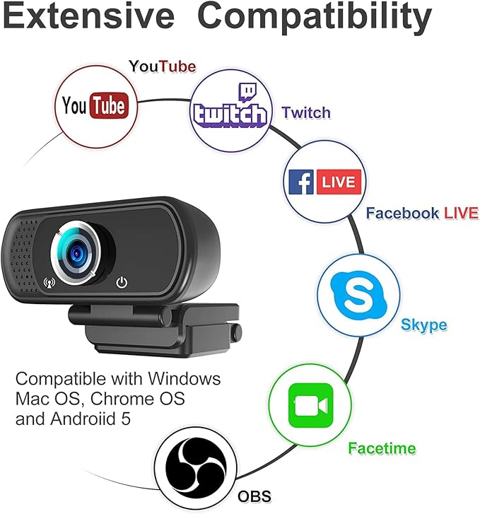 1080p Webcam with Microphone, USB PC Camera 110-Degree Wide Angle Webcam with Tripod/Privacy Cover,Plug and Play Web Camera for Desktop Computer Laptop mac Video Conferencing Streaming