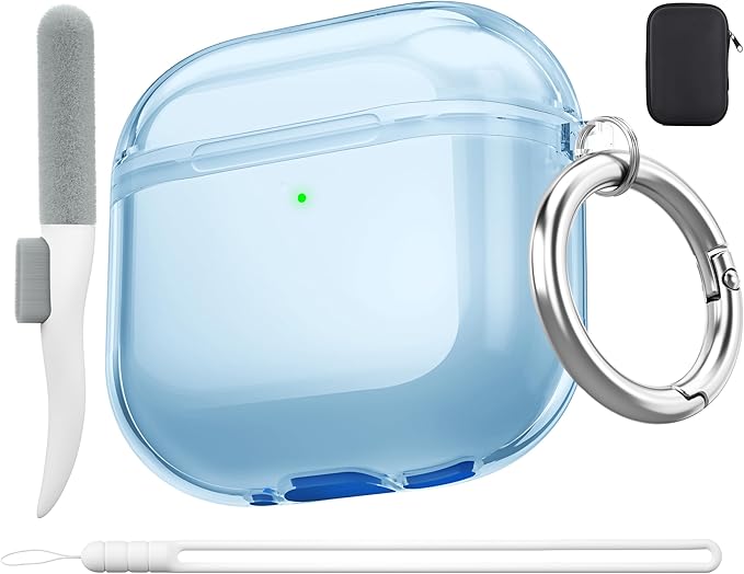 Valkit Compatible AirPods 4th Gen Case Cover, Soft TPU Protective Case with Cleaner Kit, Shockproof with Keychain - Clear Blue
