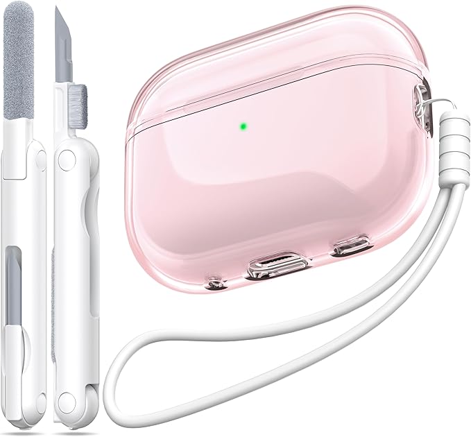 for Airpods Pro 2 Case Cover, Compatible with Airpods Pro Case 2nd Gen USB C Charging Port, Clear Soft Transparent Military Grade Shockproof Case, Clear Pink