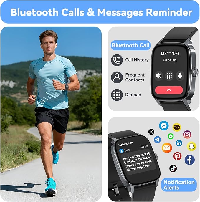 Pedometer Watch for Men Women Android & iPhone, 1.85" Retina Display with Answer/Make Calls, Smart Watch with Pedometer, Calories & Step Counter, Waterproof Heart Rate/Sleep/SpO2 Monitor