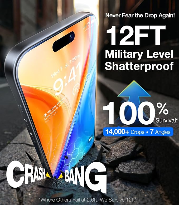 UltraGlass Unbreak Top 9H+ Glass for iPhone 16 Pro Screen Protector 6.3" (12FT Military Grade Shatterproof) Screen Protector 16 Pro Tempered Glass (Longest Durable) Full Coverage 16Pro, 2 Pack