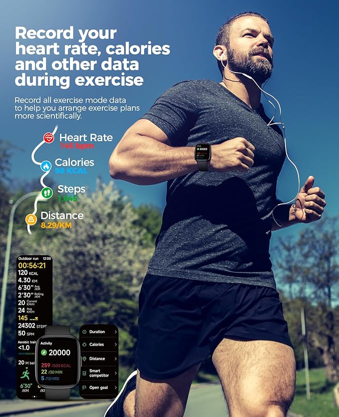 SOUYIE Smart Watches for Men with Bluetooth Calls, Alexa Built-in, 1.83" HD Customizable Screen, Heart Rate, SpO2 & Sleep Tracker, 100+ Sport Modes, Fitness Watch for Android & iPhone