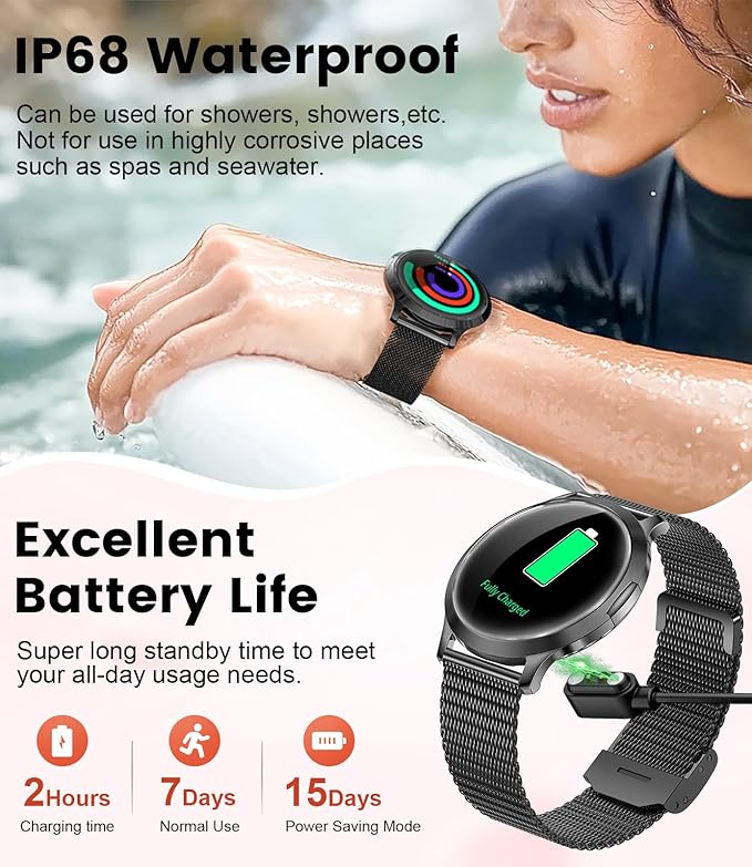 DREMAC Smart Watch(Make Call/Thin),1.32'' Amoled Curved Display for Android iPhone,Smart Watches for Women with Heart Rate Monitor,Sleep Monitor,Pedometer,IP68 Waterproof Fitness Tracker,Black Metal