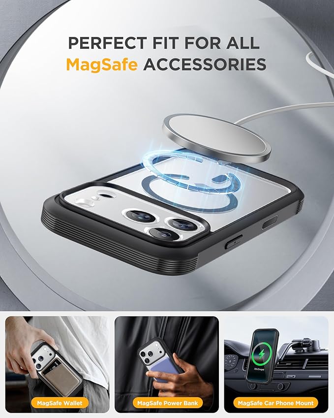 Miracase Magnetic for iPhone 17 Pro Case 6.3" [Compatible with MagSafe] Full-Body Phone Case with Built-in Glass Screen Protector & Camera Control,Drop Proof iPhone 17 Pro Cover, Black