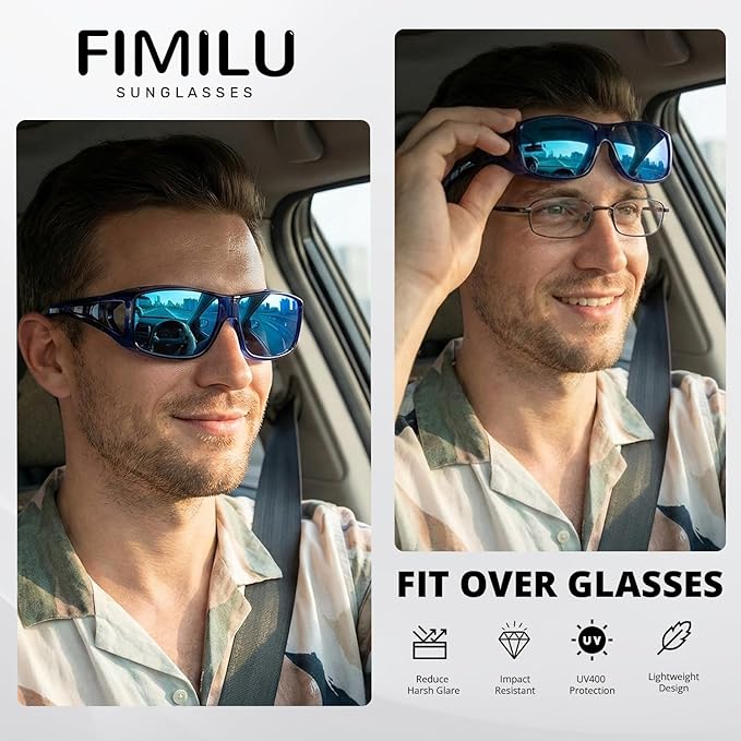 FIMILU 2PCS Polarized Sunglasses Fit Over Glasses for Men, Wrap Around Sunglasses for Driving & Outdoor UV400 Protection