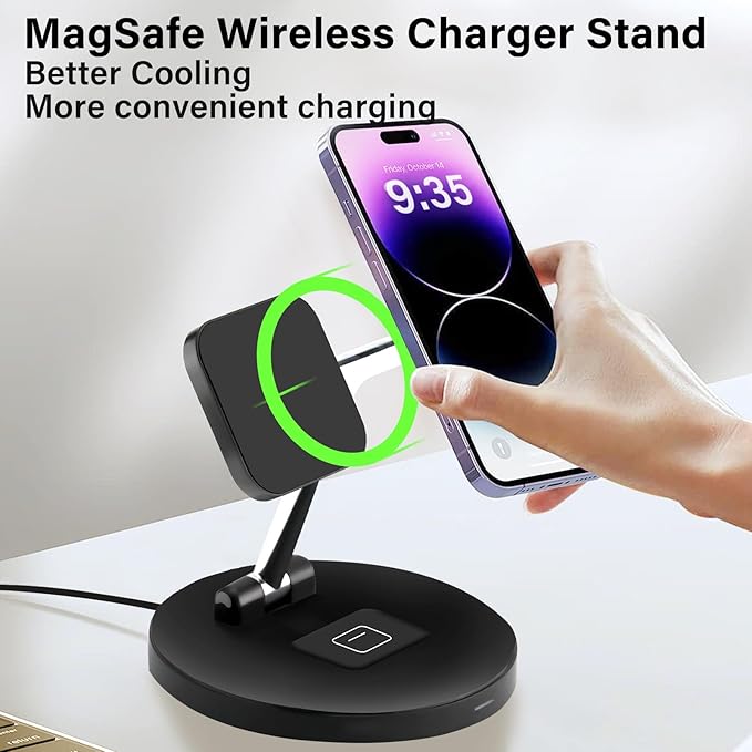 3 in 1 Charging Station for Apple Devices,Magsafe Wireless Charger for iPhone 16/15/14/13/12 Series,& AirPods,& iWatch- Ideal for Nightstand or Desk(18W USB-C Charger Included)