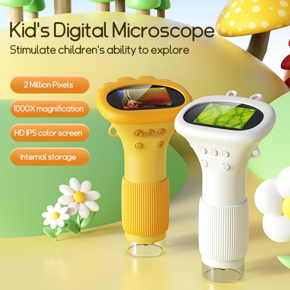 WINWEND Kids Microscope Pocket Microscope -1000X Portable Microscope for Kid | Photo and Video Mini Microscopes | 2'' Digital Little Scientist Microscopes for 3-10 Age Years Old Boys Girls Toys Gifts